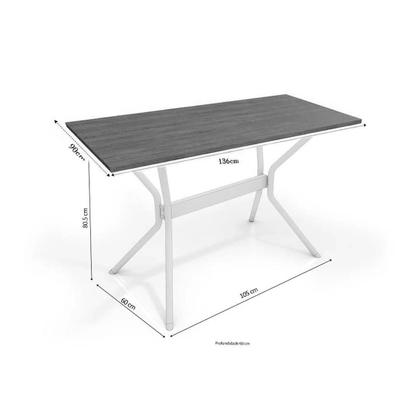 Imagem de Conjunto: Mesa Sala Jantar Loire c/ Tampo de Madeira 1.36cm e 6 Cadeiras Portugal Cromada/Nogueira - Courano Bege - Kappesberg