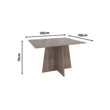 Imagem de Conjunto: Mesa Sala Jantar Lótus c/ Tampo Madeirado c/ Vidro 105cm + 4 Cadeiras CAD131 Freijó/Bronze/Bege - Kappesberg