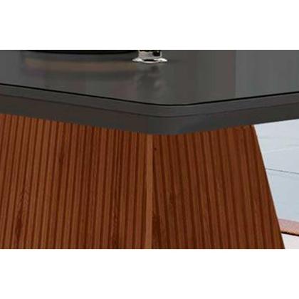 Imagem de Conjunto: Mesa Sala Jantar Luna Tampo Madeirado c/ Vidro Canto Curvo 120x80 e 4 Cadeiras Amsterdã Capuccino/Suede Grafite - Rufato