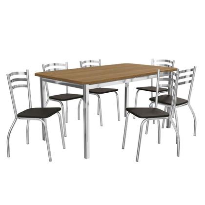 Imagem de Conjunto: Mesa Sala Jantar Reno c/ Tampo Madeira 160cm e 6 Cadeiras Portugal Cromada/Nude 16 - Kappesberg