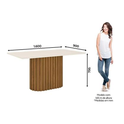 Imagem de Conjunto: Mesa Sala Jantar Solana c/ Tampo Madeirado c/ Vidro Reto 160x90cm e 6 Cadeiras Bella Nature/Linho - Henn