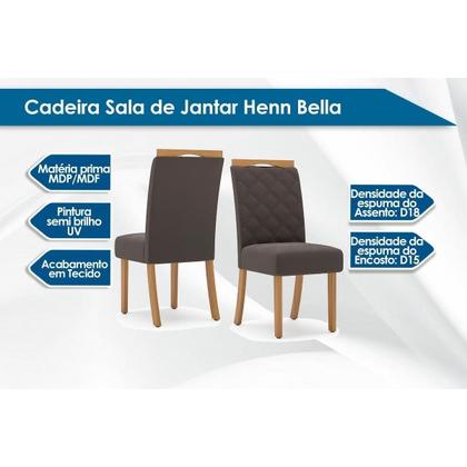 Imagem de Conjunto: Mesa Sala Jantar Solana c/ Tampo Madeirado c/ Vidro Reto 160x90cm e 6 Cadeiras Bella Nature/Linho - Henn