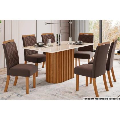 Imagem de Conjunto: Mesa Sala Jantar Solana c/ Tampo Madeirado c/ Vidro Reto 160x90cm e 6 Cadeiras Bella Nature/Linho - Henn