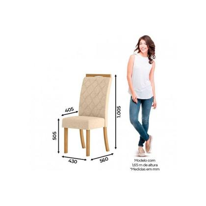 Imagem de Conjunto: Mesa Sala Jantar Solana c/ Tampo Madeirado c/ Vidro Reto 160x90cm e 6 Cadeiras Bella Nature/Linho - Henn