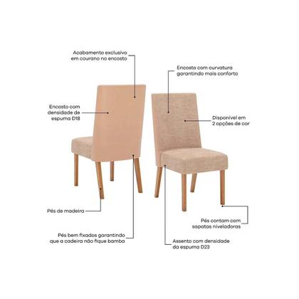 Imagem de Conjunto: Mesa Sala Jantar Solana SC66 Tampo Madeirado c/ Vidro Canto Curvo 200x90cm e 8 Cadeiras Anne Nature/Courano/Linho - Henn