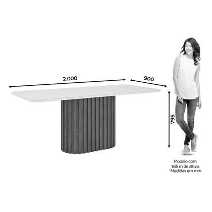 Imagem de Conjunto: Mesa Sala Jantar Solana SC66 Tampo Madeirado c/ Vidro Canto Curvo 200x90cm e 8 Cadeiras Anne Nature/Courano/Linho - Henn