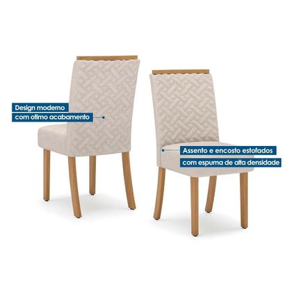 Imagem de Conjunto: Mesa Sala Jantar Yara c/ Tampo Madeirado c/ Vidro Curvo 160x90cm e 6 Cadeiras Malu Nature/Suede Light Marrom Amendoa - Henn