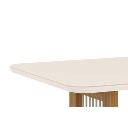 Imagem de Conjunto: Mesa Sala Jantar Yara c/ Tampo Madeirado c/ Vidro Curvo 160x90cm e 6 Cadeiras Malu Nature/Suede Light Marrom Amendoa - Henn