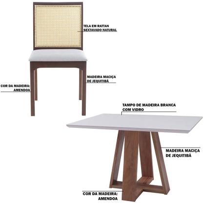 Imagem de Conjunto Mesa Shell com Tampo de Vidro 160x90 cm e 6 Cadeiras Steve Amêndoa G55 - Gran Belo