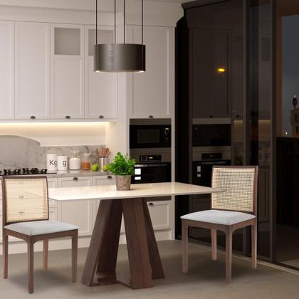 Imagem de Conjunto Mesa Shell com Tampo de Vidro 160x90 cm e 6 Cadeiras Steve Amêndoa G55 - Gran Belo