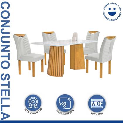Imagem de Conjunto Mesa Stella Ripada 120cm com 4 Cadeiras Stella Tampo Smart Plus com Vidro