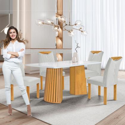 Imagem de Conjunto Mesa Stella Ripada 120cm com 4 Cadeiras Stella Tampo Smart Plus com Vidro