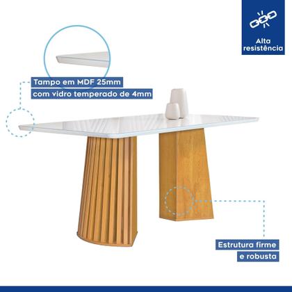 Imagem de Conjunto Mesa Stella Ripada 170cm com 6 Cadeiras Stella Tampo Smart Plus com Vidro