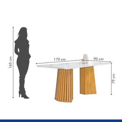 Imagem de Conjunto Mesa Stella Ripada 170cm com 6 Cadeiras Stella Tampo Smart Plus com Vidro