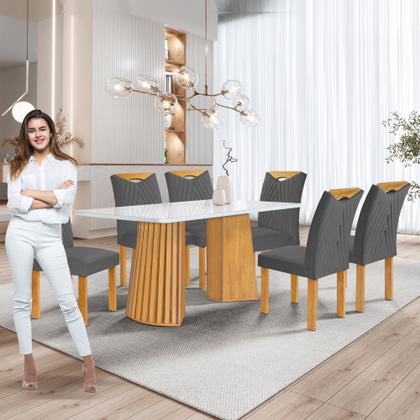 Imagem de Conjunto Mesa Stella Ripada 170cm com 6 Cadeiras Stella Tampo Smart Plus com Vidro