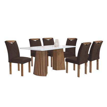 Imagem de Conjunto Mesa Stella Ripada 170cm com 6 Cadeiras Stella Tampo Smart Plus com Vidro