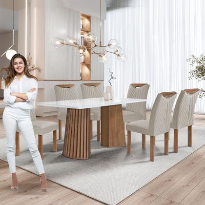 Imagem de Conjunto Mesa Stella Ripada 170cm com 6 Cadeiras Stella Tampo Smart Plus com Vidro