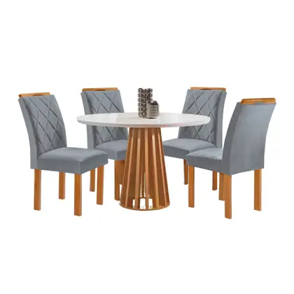 Imagem de Conjunto Mesa Tampo Redondo Plus Vidro Kansas 100cm 4 Cadeiras Arthus