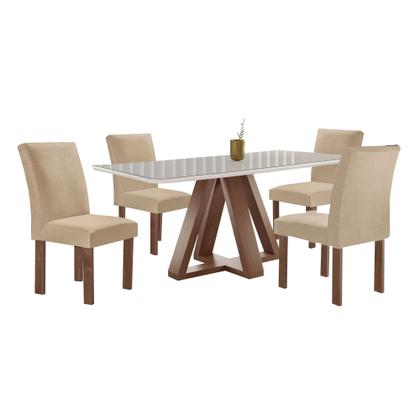 Imagem de Conjunto Mesa Tampo Smart Plus Vidro Kyra 120cmx90cm 4 Cadeiras Canela