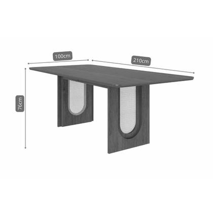 Imagem de Conjunto Mesa Valentina Tampo Madeirado c/ Vidro 210x100cm e 8 Cadeiras Fernanda Cinamomo/Off White - Madeirado/Suede Jo-Cimol