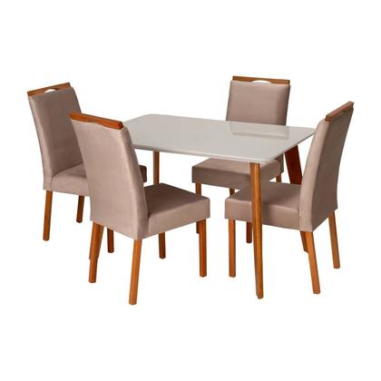Imagem de Conjunto Mesa Verona com 4 Cadeiras Madeira Maciça e Estofada Bella Espresso Móveis