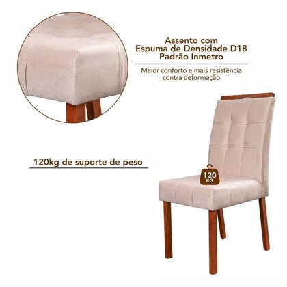 Imagem de Conjunto Mesa Verona Tampo Off White com 4 Cadeiras Madeira Maciça, Detalhe em Botonê e Estofada Sop