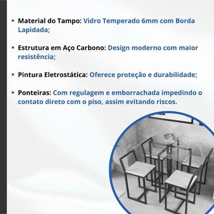 Imagem de Conjunto Mesa Vidro 4 Cadeiras Pequena Estofado Industrial Black