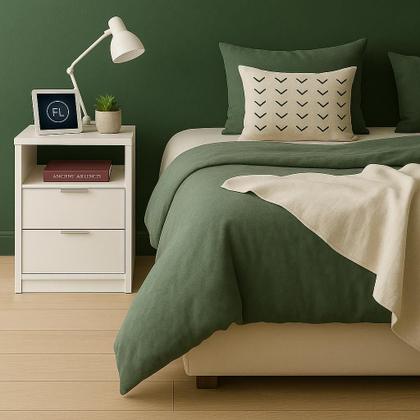 Imagem de Conjunto Mesas de Cabeceira Branca Estilo Cômoda com 2 Gavetas e 1 Nicho Para Quarto Lateral da Cama