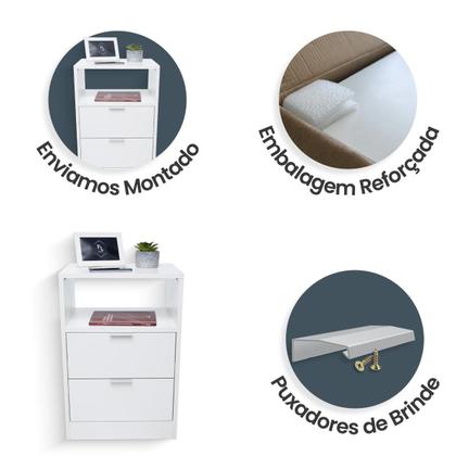 Imagem de Conjunto Mesas de Cabeceira Branca Estilo Cômoda com 2 Gavetas e 1 Nicho Para Quarto Lateral da Cama
