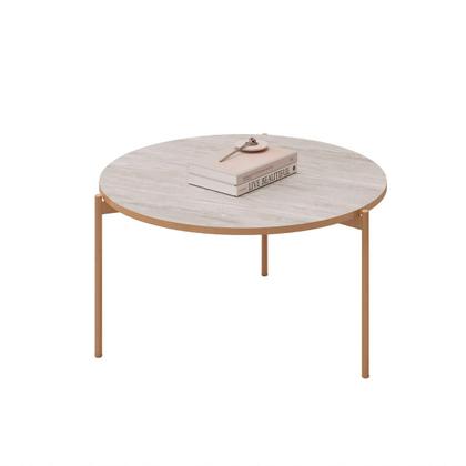 Imagem de Conjunto Mesas de Centro com Tampo Triangular e Redondo e Pés Metálicos DJ Móveis Lina e Cleia Off White Quartzo