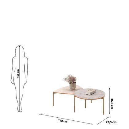 Imagem de Conjunto Mesas de Centro com Tampo Triangular e Redondo e Pés Metálicos DJ Móveis Lina e Cleia Off White Quartzo