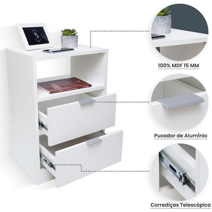 Imagem de Conjunto Mesinhas De Cabeceira 2 Gavetas E Nicho Cama Quarto