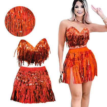 Imagem de Conjunto Metalizado Fitilho Fantasia Carnaval Festas Franja