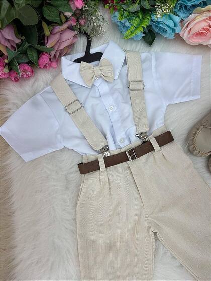 Imagem de Conjunto Miss Cherry Suspensorio Luiz Linho Bege - Elegante e Confortável para Crianças