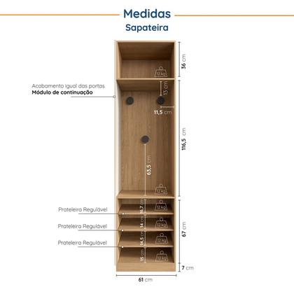 Imagem de Conjunto Modulado 4 Peças Cabideiro, Penteadeira com Espelho, Gavetas Joy CabeCasa MadeiraOriginals