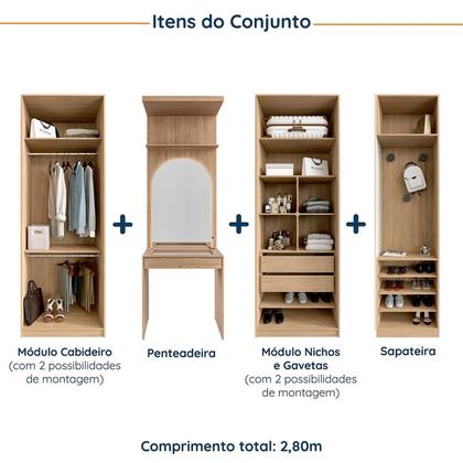 Imagem de Conjunto Modulado 4 Peças Cabideiro, Penteadeira, Nichos e Sapateira Joy CabeCasa MadeiraOriginals