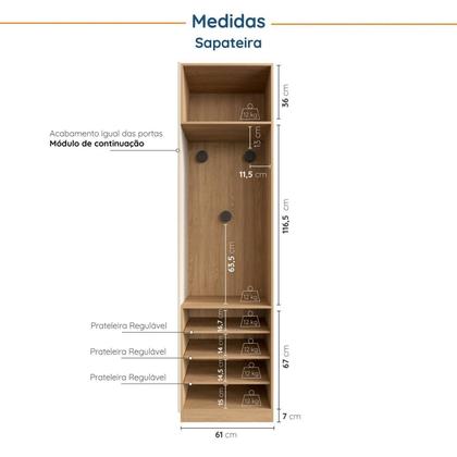 Imagem de Conjunto Modulado Infantil 2 Peças com 4 Portas 2 Gavetas com Nichos e Sapateira Joy Kids CabeCasa MadeiraMadeira Cinza/Avena