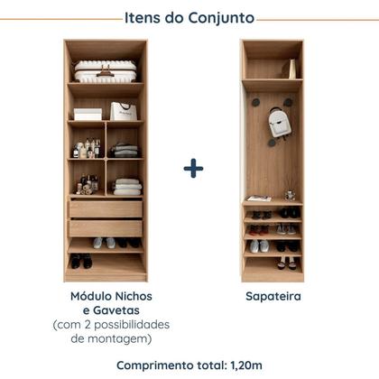 Imagem de Conjunto Modulado Infantil 2 Peças com 4 Portas 2 Gavetas com Nichos e Sapateira Joy Kids CabeCasa MadeiraMadeira Cinza/Avena