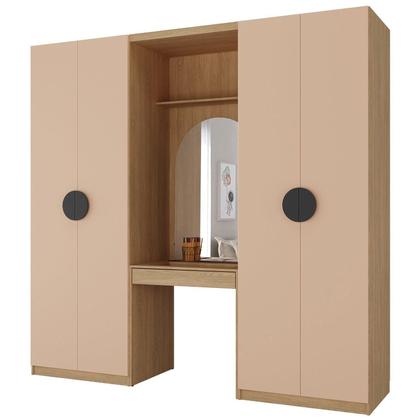 Imagem de Conjunto Modulado Infantil 3 Peças 4 Portas, Módulos Nichos 2 Gavetas Cabideiro e Penteadeira com Espelho Joy Kids CabeCasa MadeiraMadeira