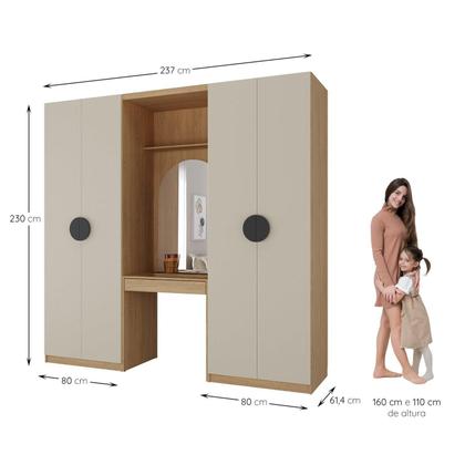 Imagem de Conjunto Modulado Infantil 3 Peças 4 Portas, Módulos Nichos 2 Gavetas Cabideiro e Penteadeira com Espelho Joy Kids CabeCasa MadeiraMadeira