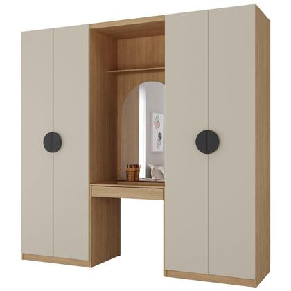 Imagem de Conjunto Modulado Infantil 3 Peças 4 Portas, Módulos Nichos 2 Gavetas Cabideiro e Penteadeira com Espelho Joy Kids CabeCasa MadeiraMadeira