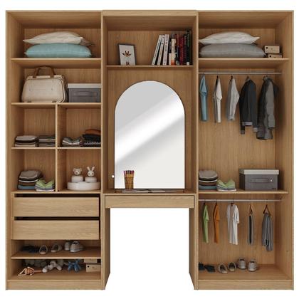 Imagem de Conjunto Modulado Infantil 3 Peças 4 Portas, Módulos Nichos 2 Gavetas Cabideiro e Penteadeira com Espelho Joy Kids CabeCasa MadeiraMadeira