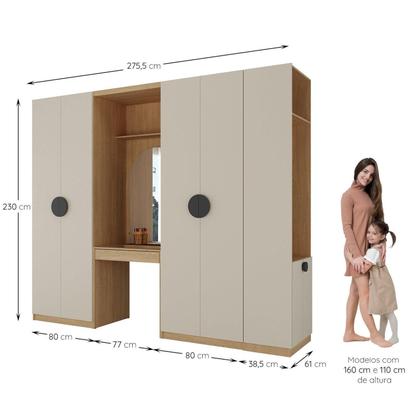 Imagem de Conjunto Modulado Infantil 4 Peças 6 Portas Cabideiro, Penteadeira com Espelho, Nichos, Gavetas e Sapateira Joy Kids CabeCasa MadeiraMadeira