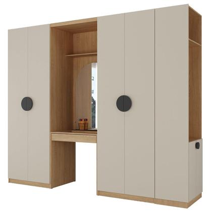 Imagem de Conjunto Modulado Infantil 4 Peças 6 Portas Cabideiro, Penteadeira com Espelho, Nichos, Gavetas e Sapateira Joy Kids CabeCasa MadeiraMadeira