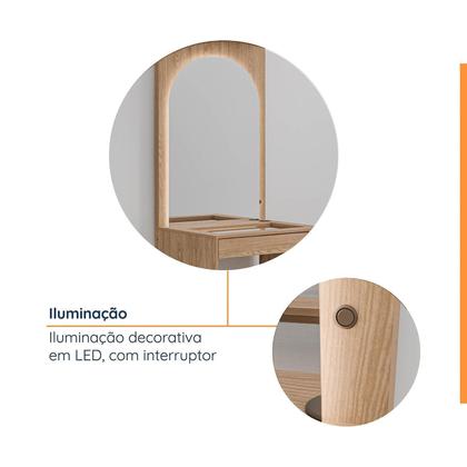 Imagem de Conjunto Modulado Infantil 4 Peças 6 Portas Cabideiro, Penteadeira com Espelho, Nichos, Gavetas e Sapateira Joy Kids CabeCasa MadeiraMadeira