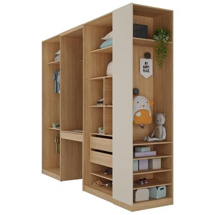 Imagem de Conjunto Modulado Infantil 4 Peças 6 Portas Cabideiro, Penteadeira com Espelho, Nichos, Gavetas e Sapateira Joy Kids CabeCasa MadeiraMadeira
