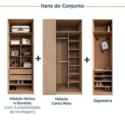 Imagem de Conjunto Modulado Infantil de Canto 3 Peças 6 Portas Nicho com 2 Gavetas e Sapateira Joy Kids CabeCasa MadeiraMadeira Salmão/Avena