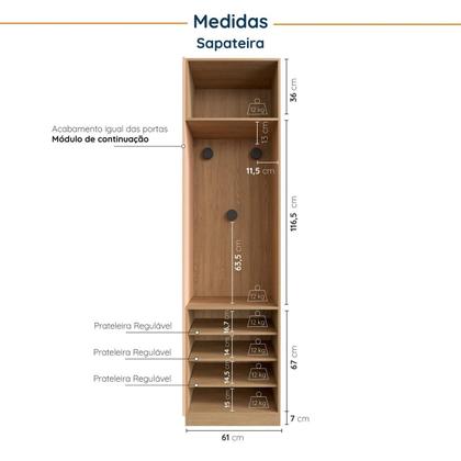 Imagem de Conjunto Modulado Infantil de Canto 3 Peças 6 Portas Nicho com 2 Gavetas e Sapateira Joy Kids CabeCasa MadeiraMadeira Salmão/Avena