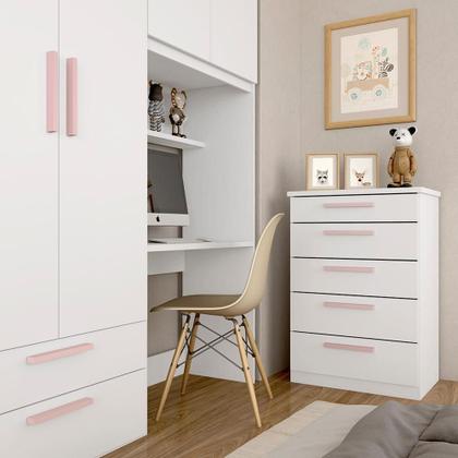 Imagem de Conjunto Modulado Infantil Joy Com Escrivaninha E Cômoda Bco/ros - M.a