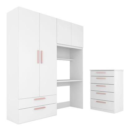 Imagem de Conjunto Modulado Infantil Joy Com Escrivaninha E Cômoda Bco/ros - M.a